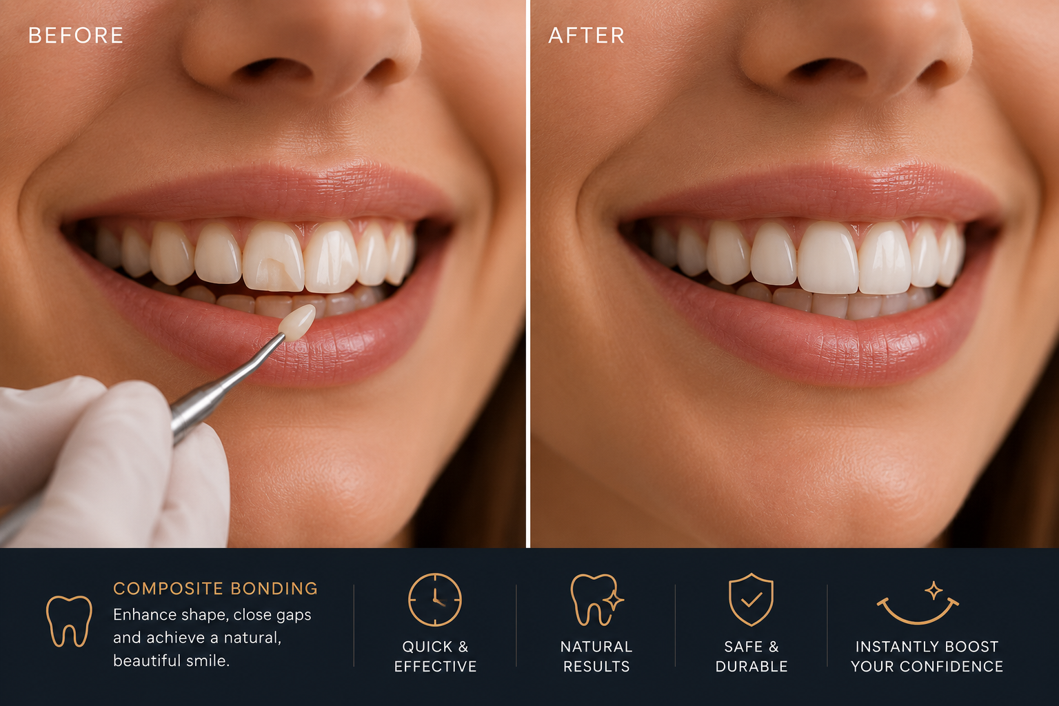 Composite bonding before and after layout